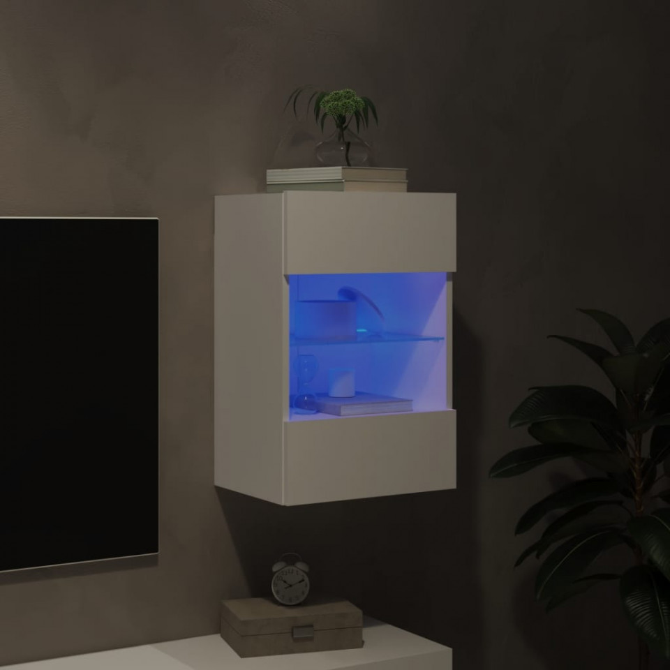 Comodă TV de perete cu lumini LED, alb, 40x30x60,5 cm