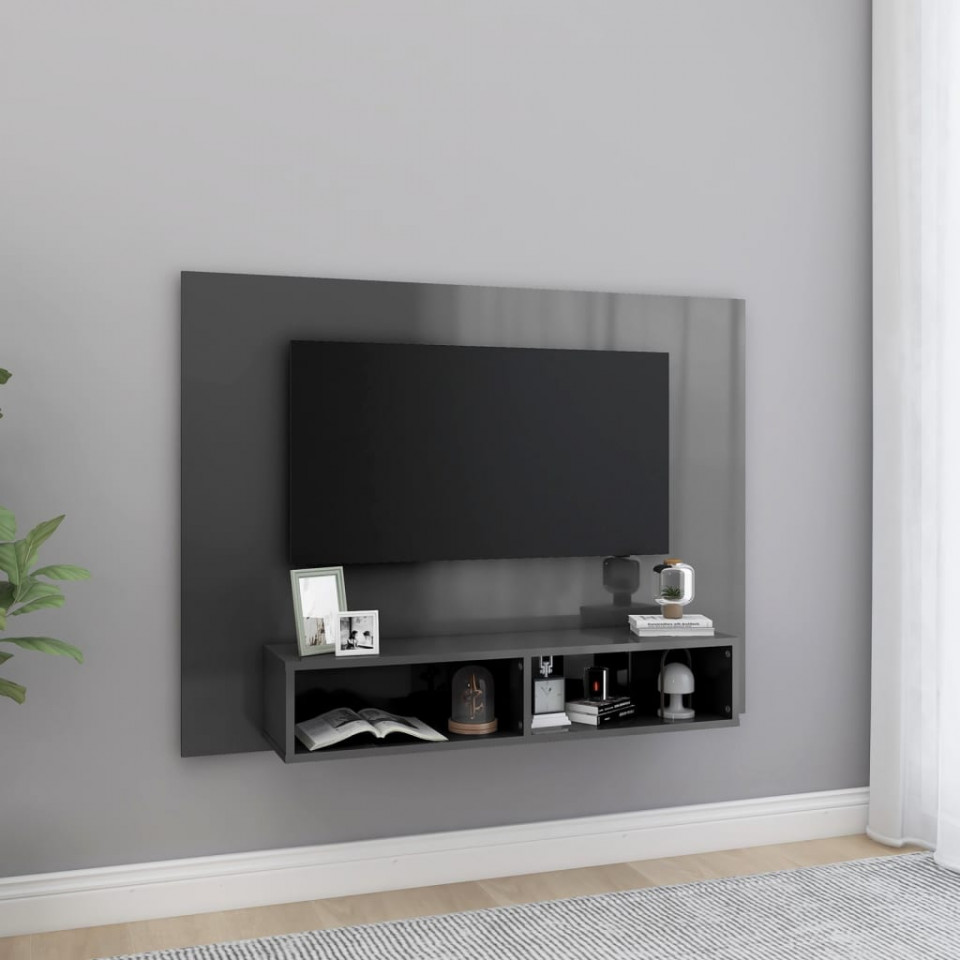 Comodă TV de perete, gri extralucios, 120×23,5×90 cm, PAL 120x235x90 imagine noua