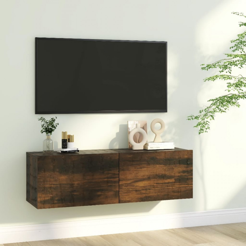 Poza Comoda TV de perete, stejar afumat, 100x30x30 cm,lemn prelucrat