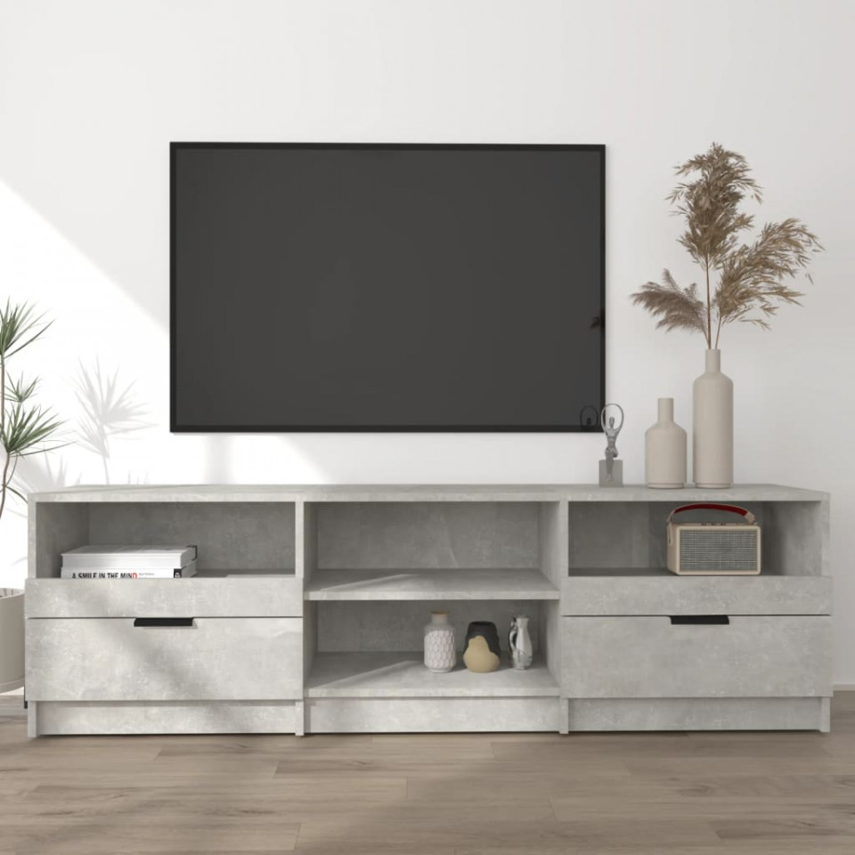 Comodă TV, gri beton, 150x33,5x45 cm, lemn prelucrat