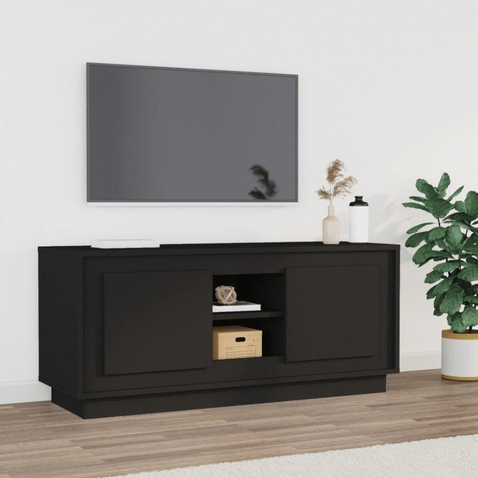 Poza Comoda TV, negru, 102x35x45 cm, lemn prelucrat