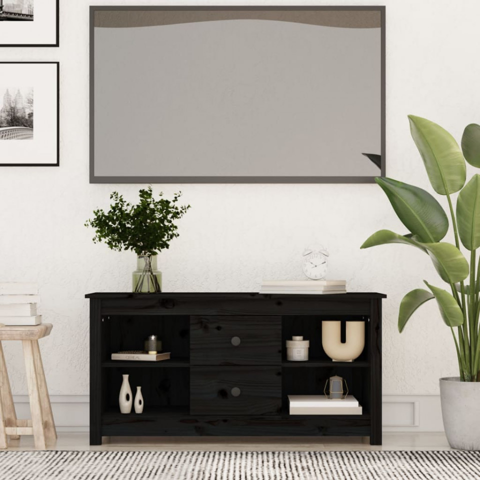 Poza Comoda TV, negru, 103x36,5x52 cm, lemn masiv de pin