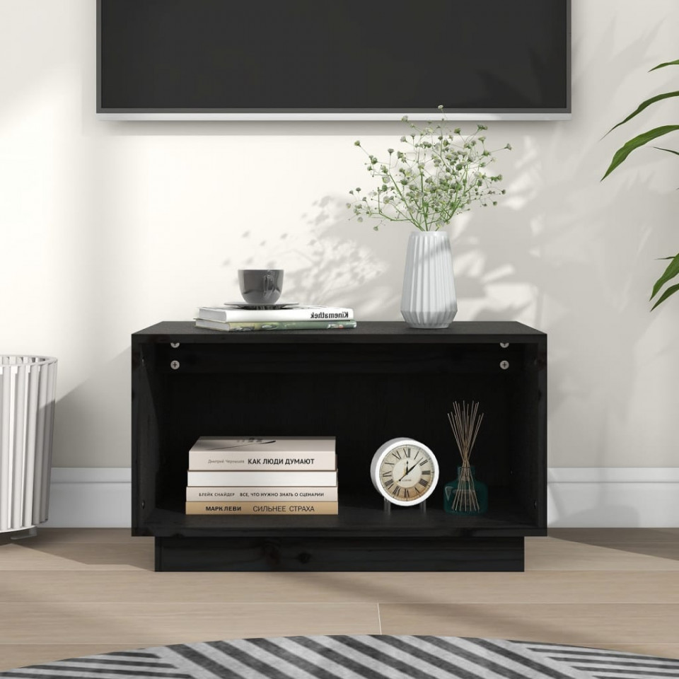 Poza Comoda TV, negru, 60x35x35 cm, lemn masiv de pin