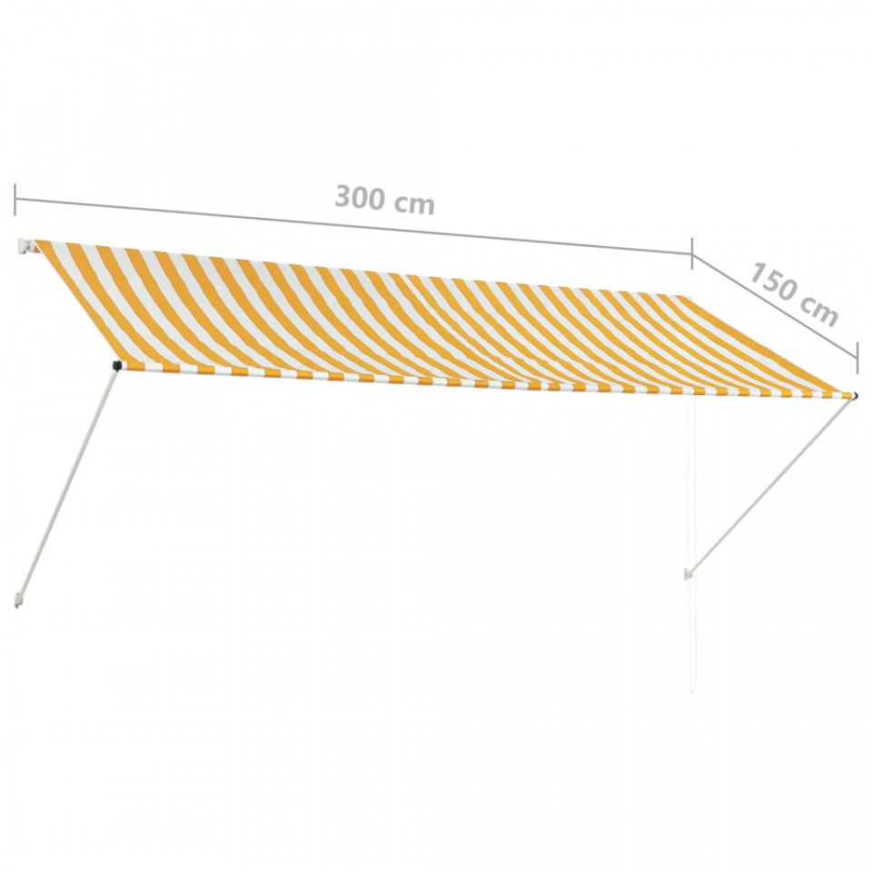 Copertină retractabilă, galben și alb, 300 x 150 cm