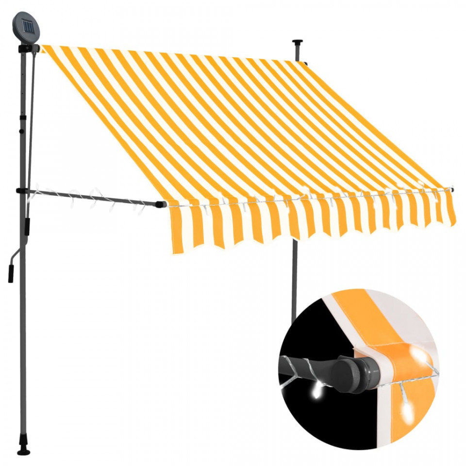 Copertină retractabilă manual cu LED, alb & portocaliu, 150 cm