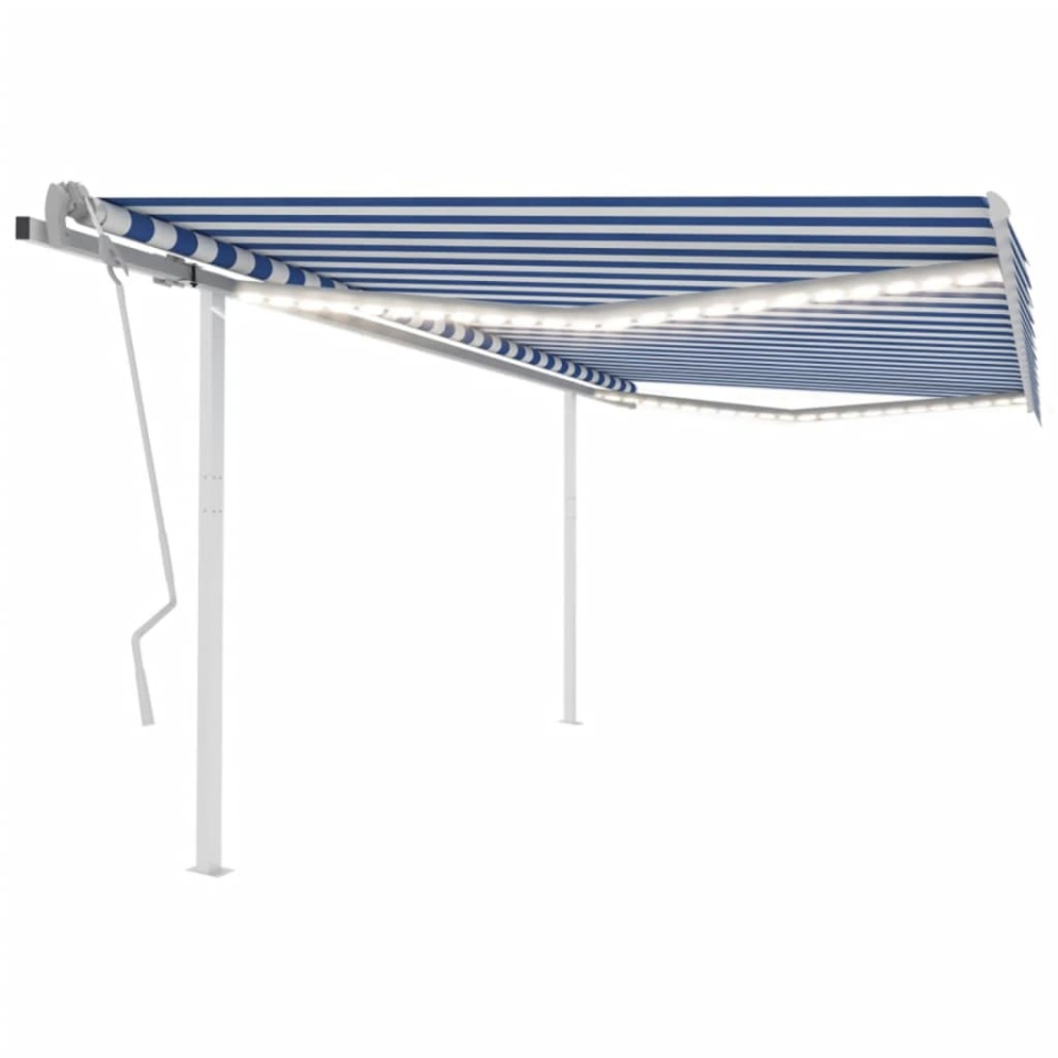 Copertină retractabilă manual, cu LED, albastru și alb 4,5x3 m
