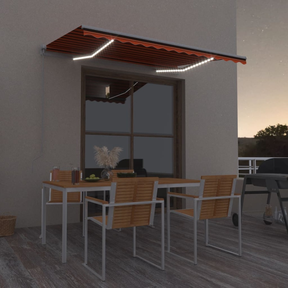 Copertină retractabilă manual LED, portocaliu & maro 300x250 cm