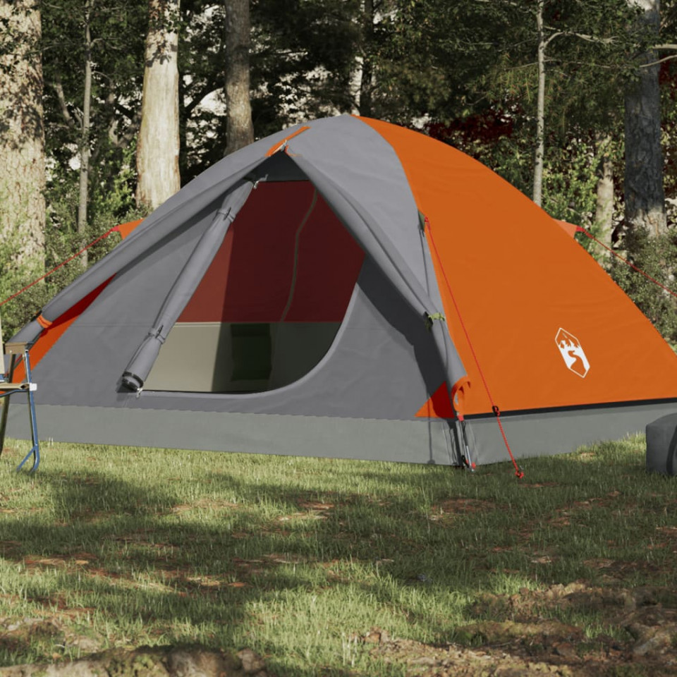 Cort camping 3 persoane gri/portocaliu 240x217x120cm tafta 190T