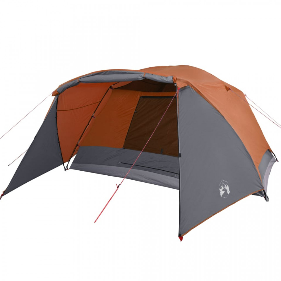 Cort camping 6 persoane gri/portocaliu 412x370x190cm tafta 190T