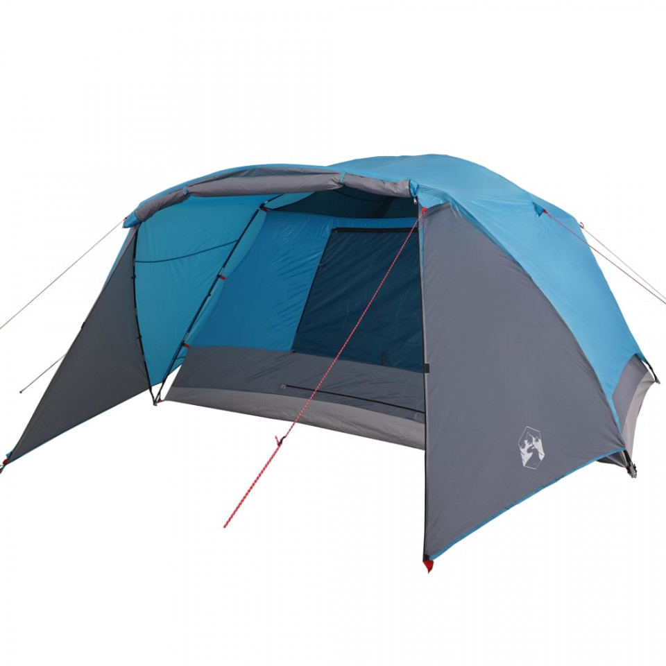 Cort de camping 6 persoane albastru, 412x370x190 cm, tafta 190T