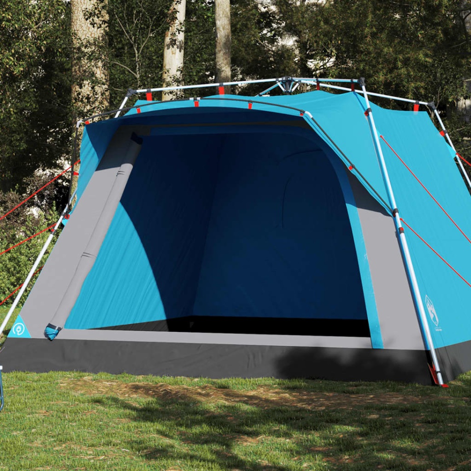 Cort de camping cabană 4 persoane albastru cu eliberare rapidă