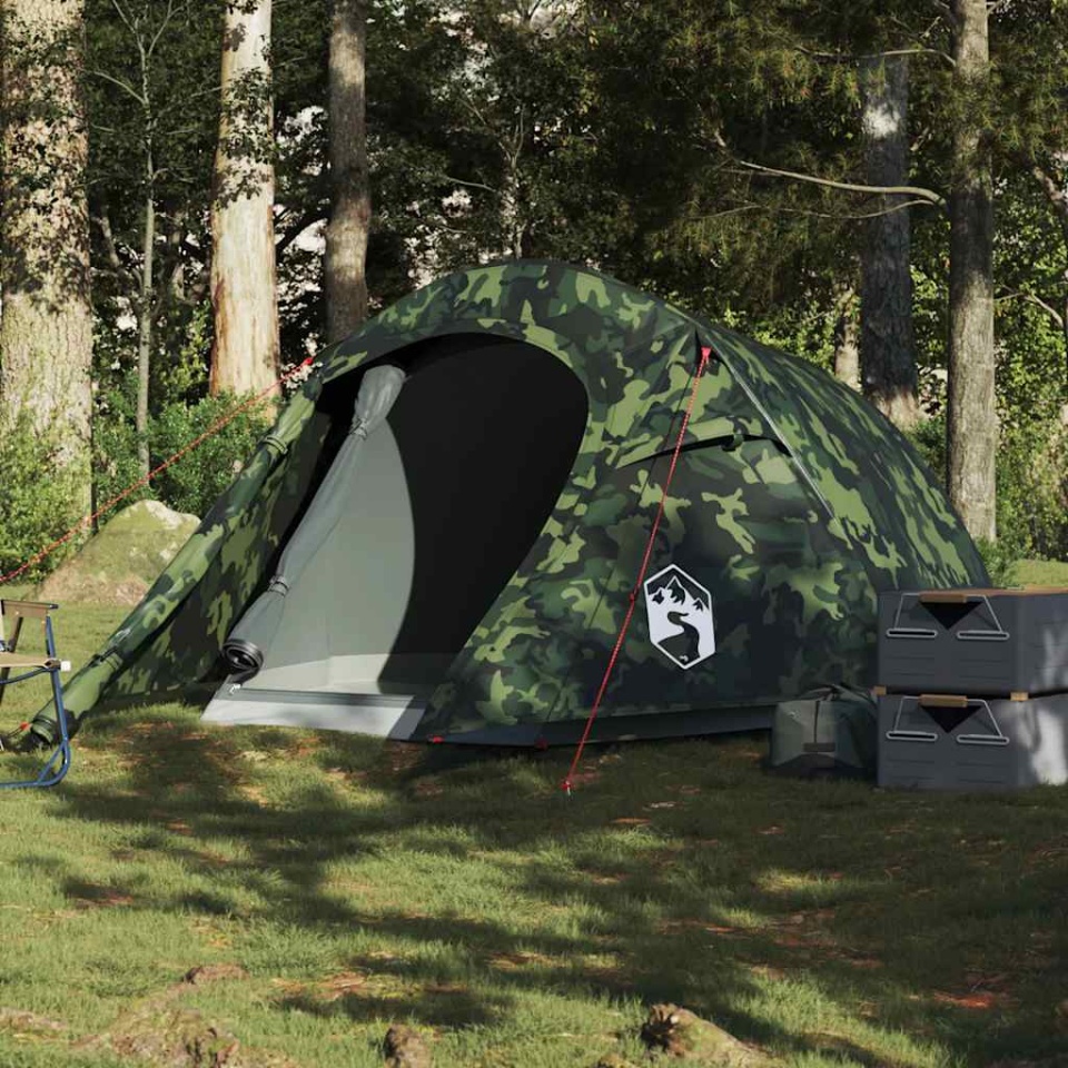 Cort de camping tunel pentru 3 persoane, camuflaj, impermeabil