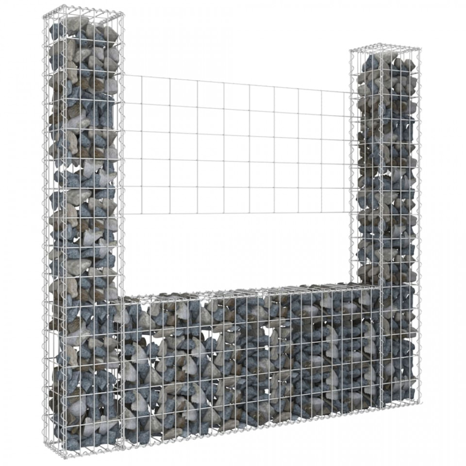 Coș tip gabion în formă de U, 2 stâlpi, 140x20x150 cm, fier Casa Practica