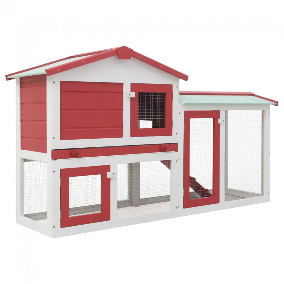 Cușcă exterior pentru iepuri mare roșu&alb 145x45x85 cm lemn 145x45x85