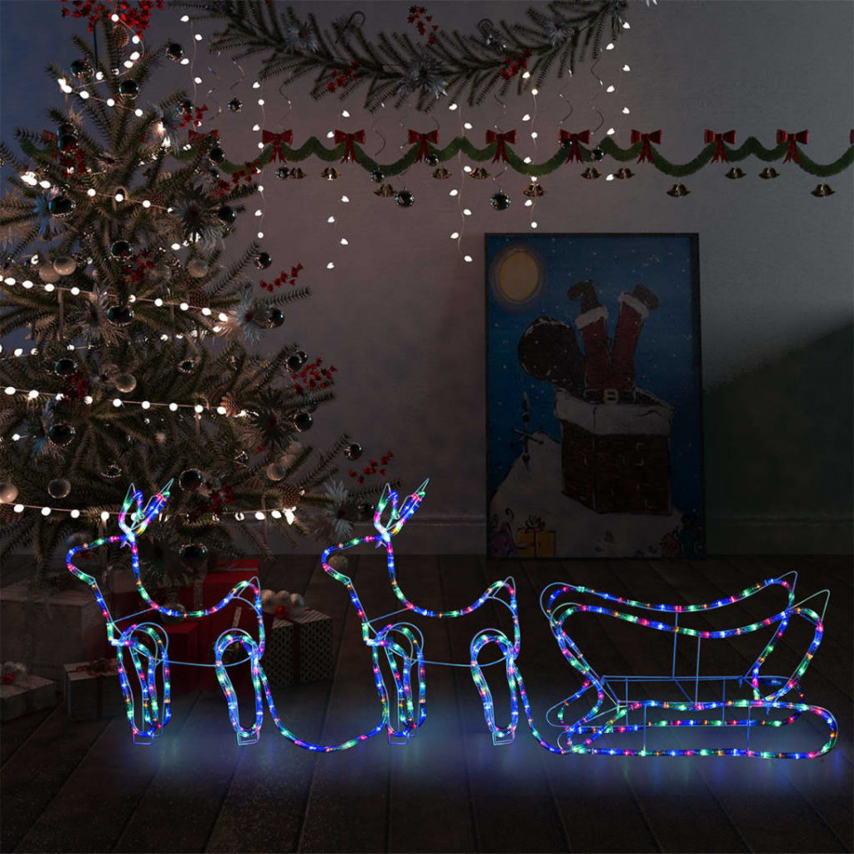Decorațiune de Crăciun cu reni și sanie, 576 LED-uri, exterior Casa Practica