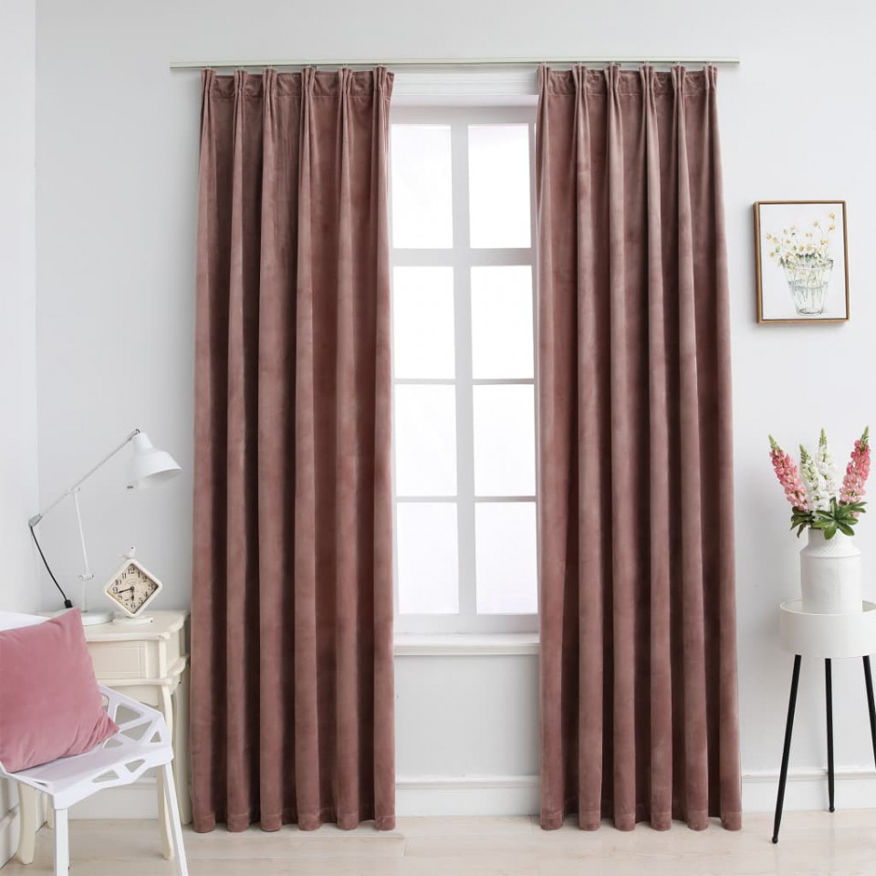 Draperii opace 2 buc. roz antichizat 140x175 cm catifea cârlige