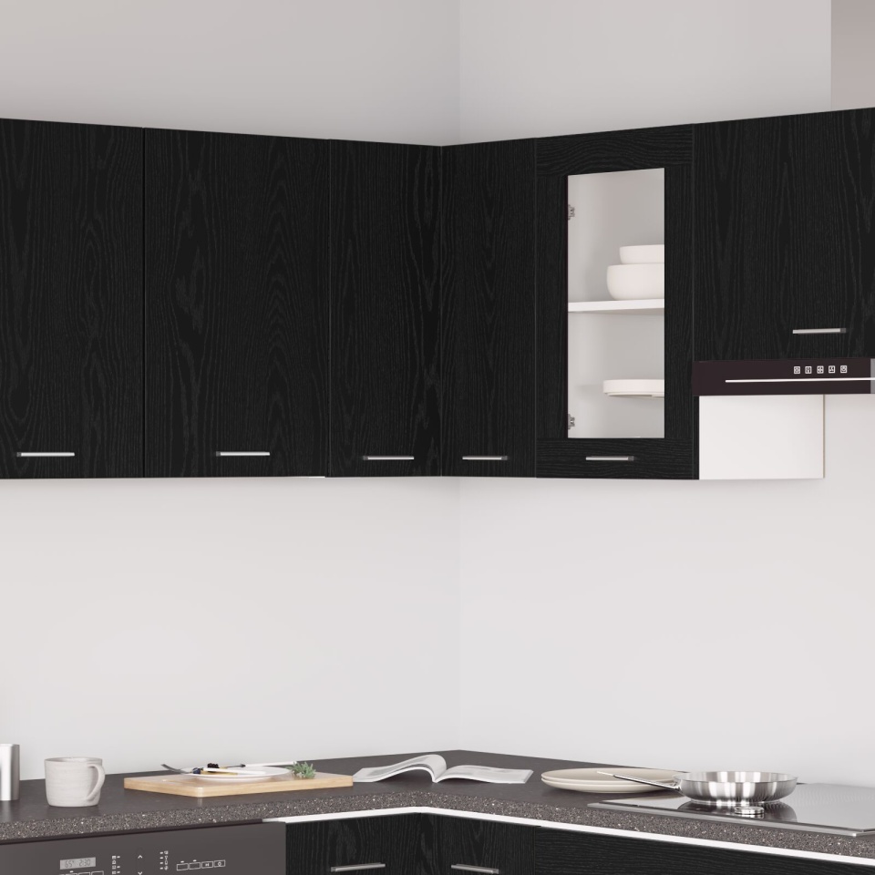 Dulap colțar suspendat - Stejar negru - 57x57x60 cm - Fabricat din lemn prelucrat