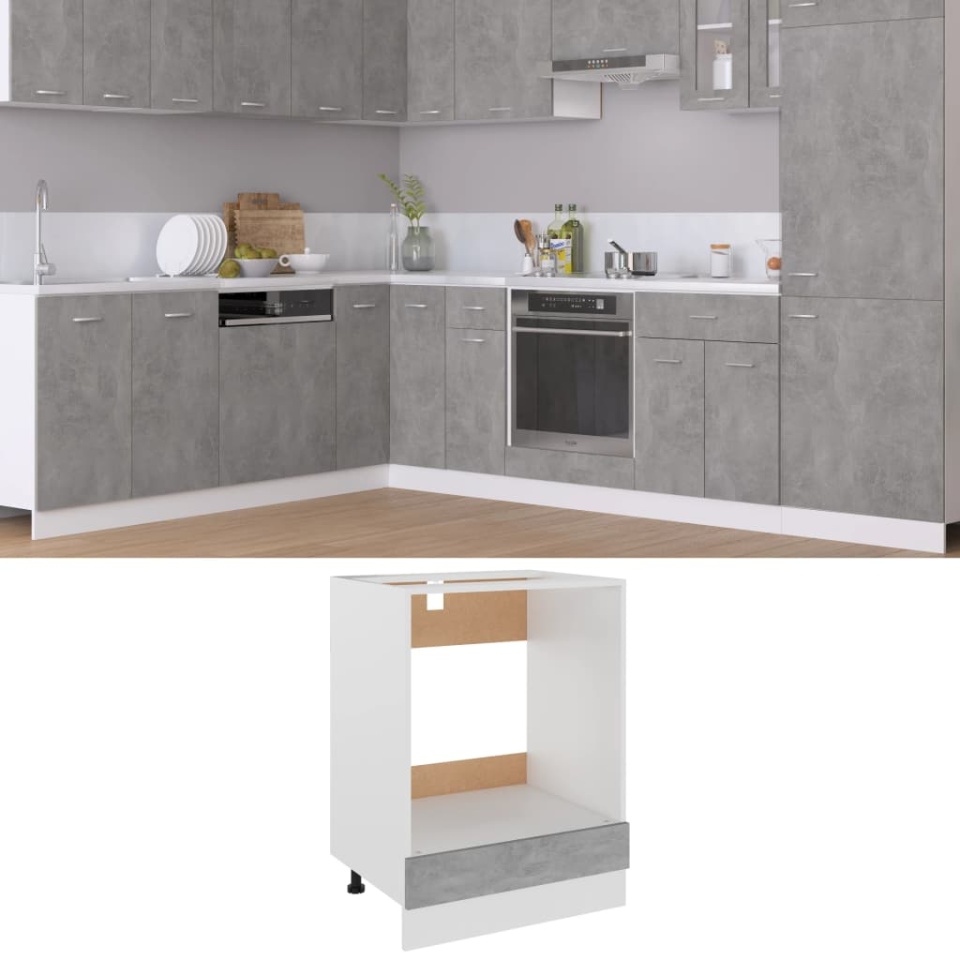 Dulap de cuptor, gri beton, 60x46x81,5 cm, lemn prelucrat