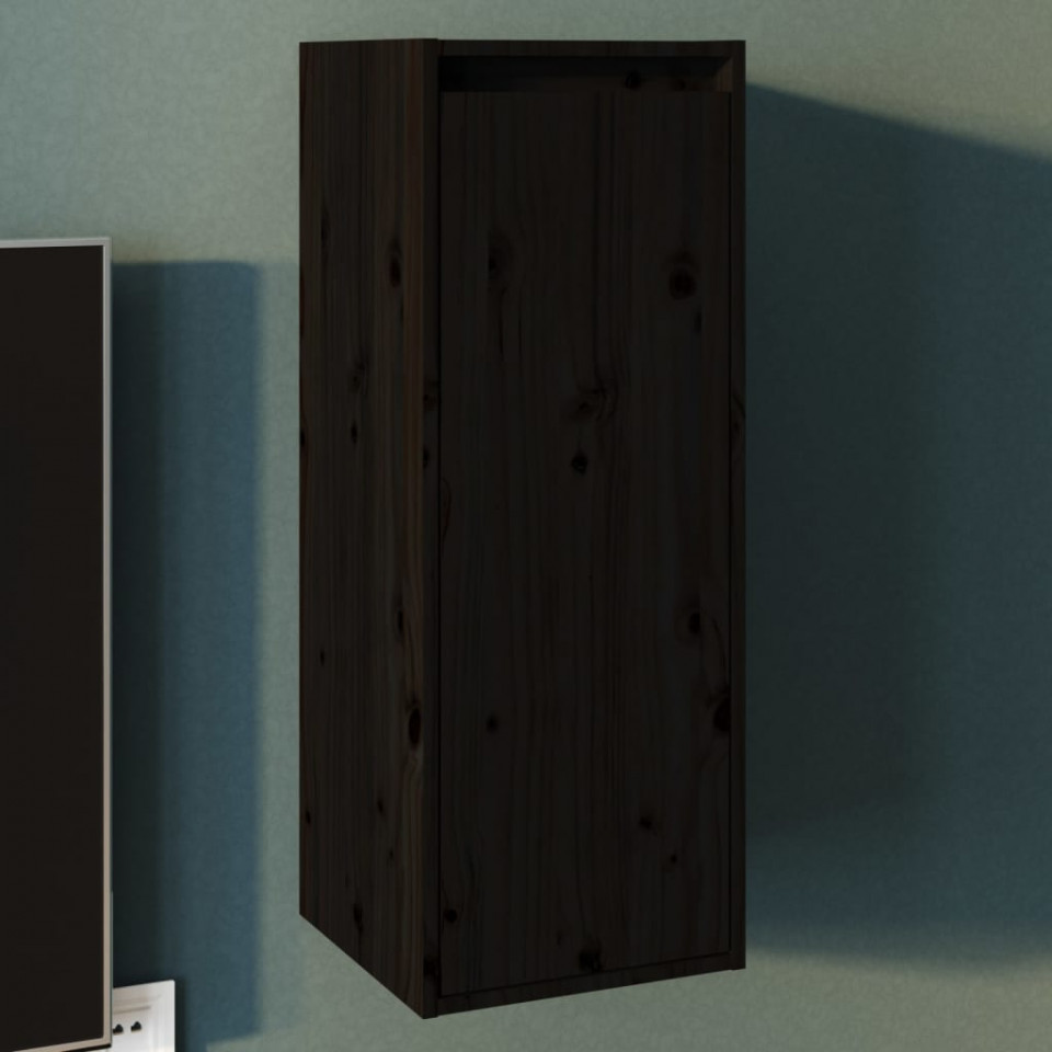 Dulap de perete, negru, 30x30x80 cm, lemn masiv de pin Casa Practica