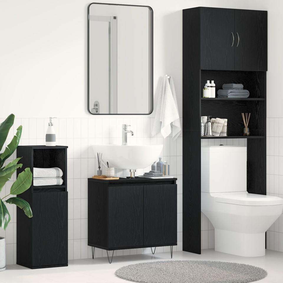 Dulap pentru chiuvetă de baie Stejar Negru 58x33x60 cm Lemn prelucrat