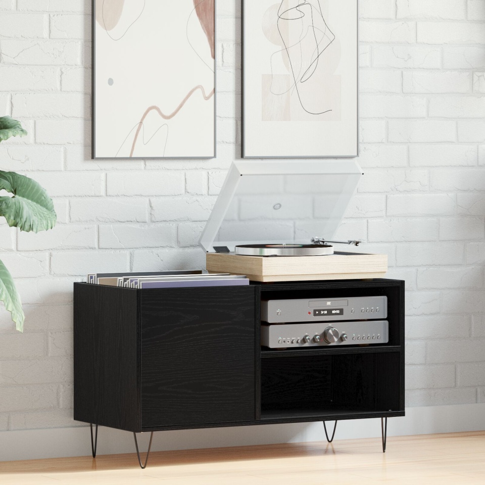 Dulap pentru Discuri Stejar Negru 84,5x38x48 cm Lemn Prelucrat