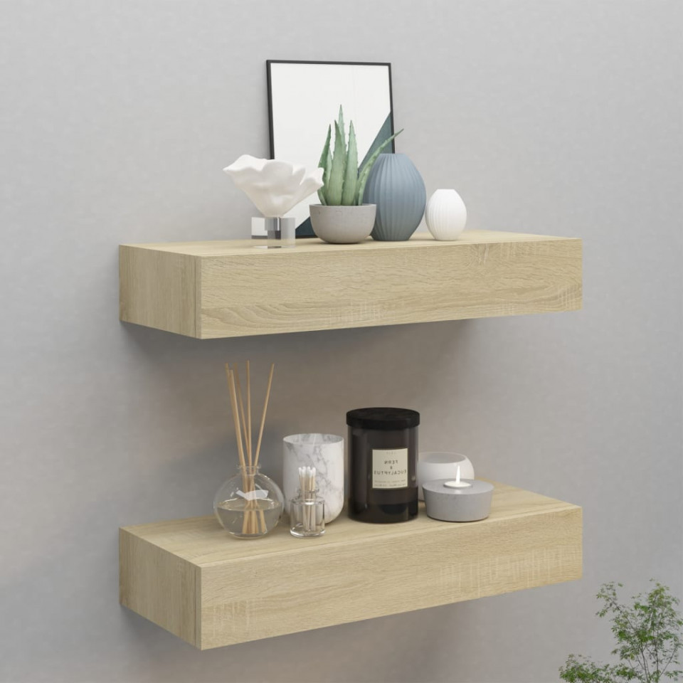 Dulapuri de perete cu sertare 2 buc. stejar 60x23,5x10 cm MDF
