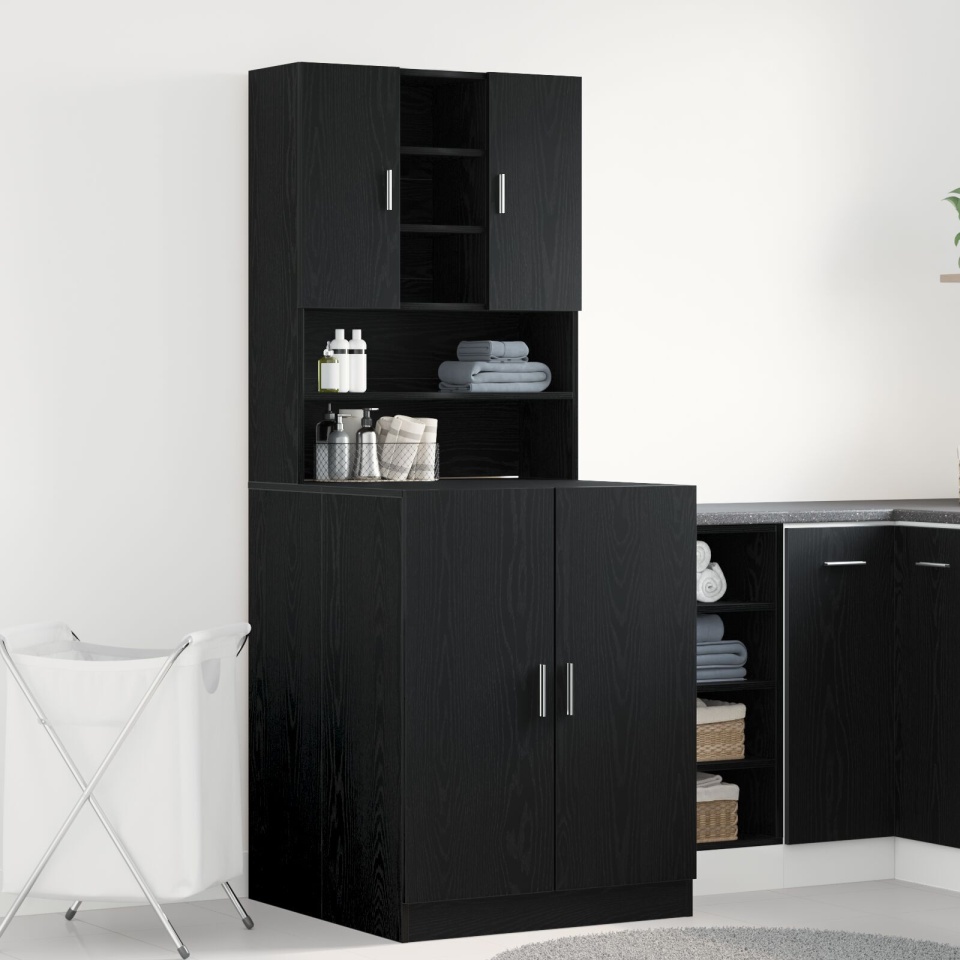 Dulapuri pentru Mașini de Spălat 2 piese Stejar Negru 70.5x71.5x181.5 cm Lemn Ingineresc, Dulap pentru Mașini de Spălat - Stejar Negru -