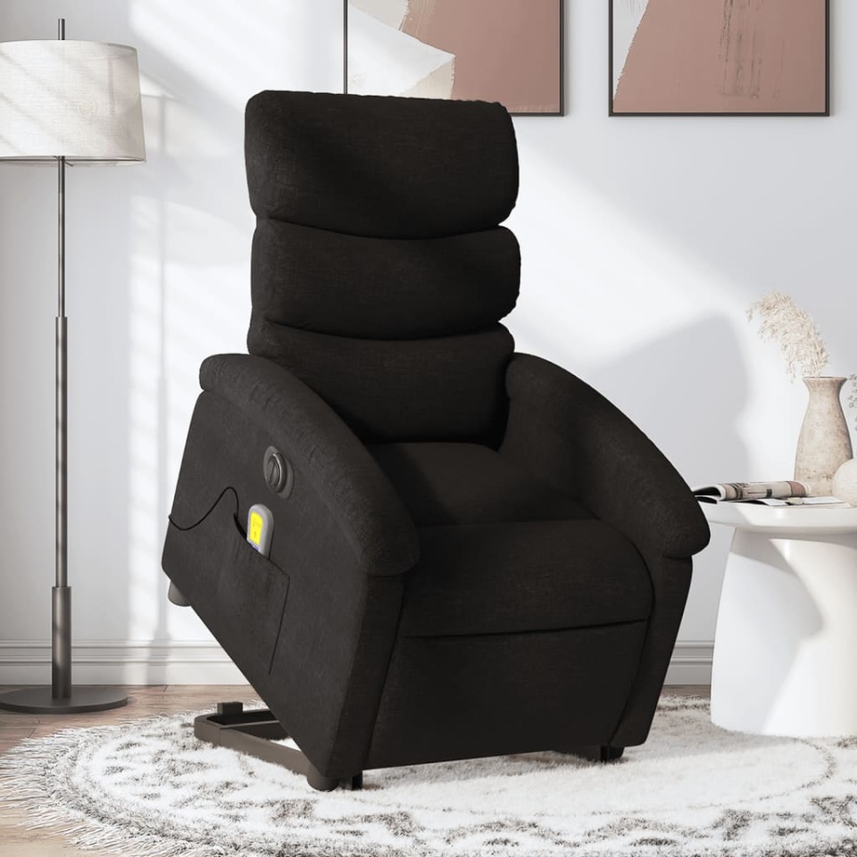 Fotoliu electric de masaj rabatabil cu ridicare, negru, textil
