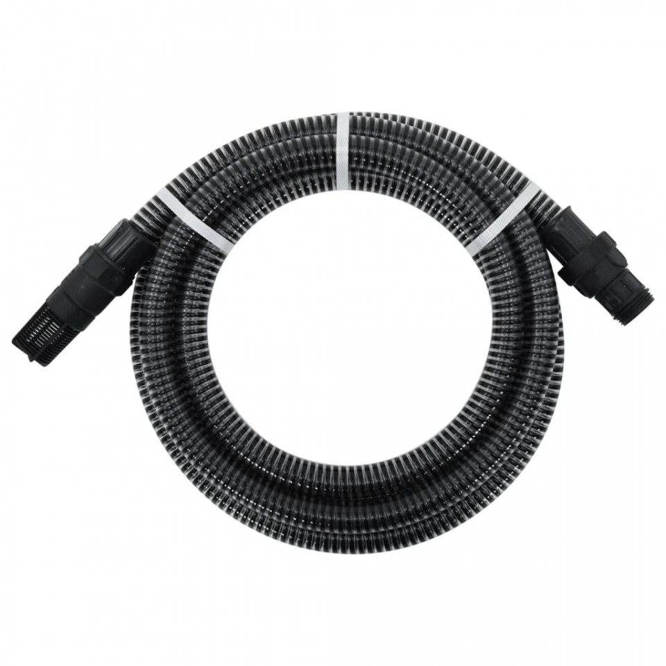 Furtun de aspirație cu racorduri din PVC, negru 1" 10 m, PVC