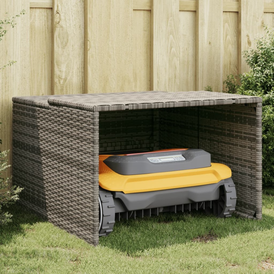 Garaj pentru mașina de tuns iarba, gri 86x90x52/57 cm poliratan
