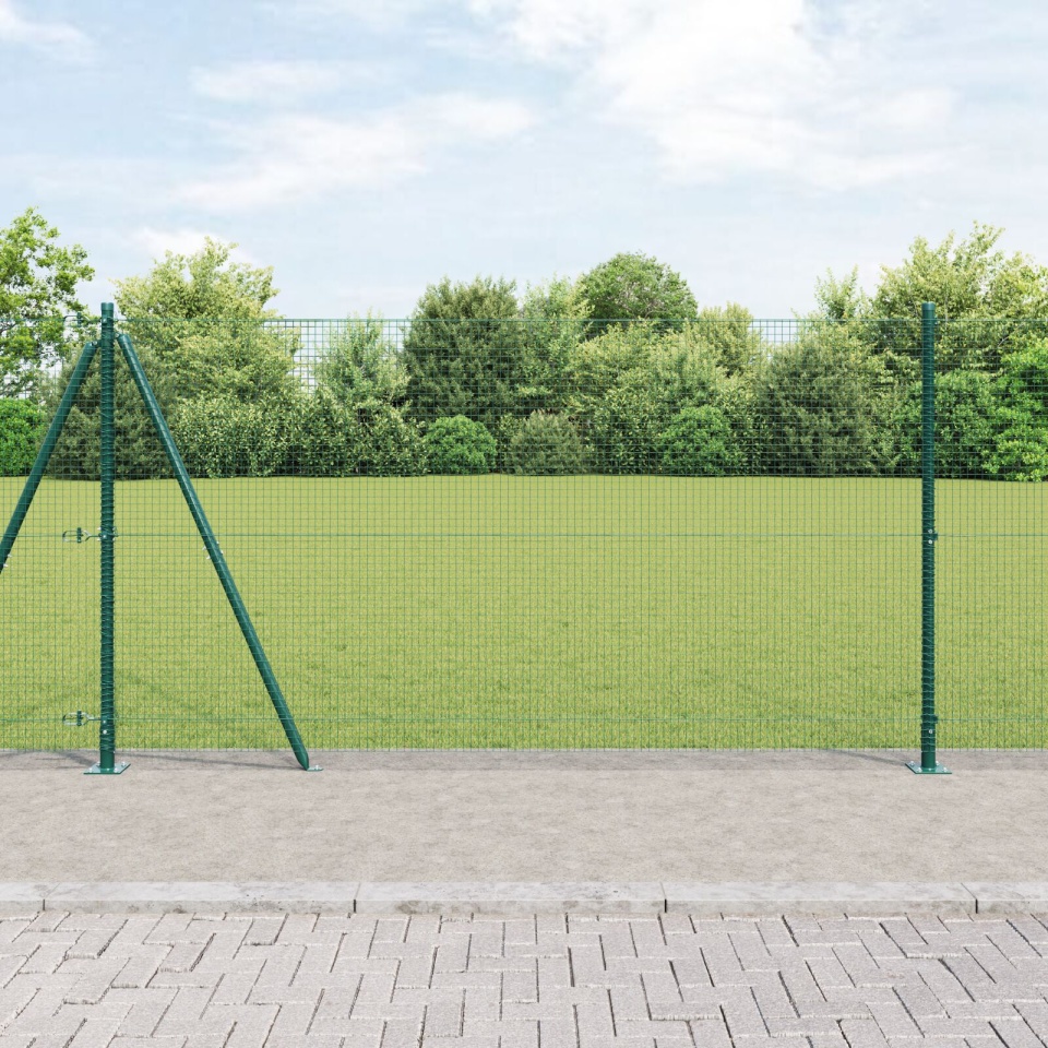 Gard din plasă sudată cu 7 stâlpi cu flanșe Verde 1.2x10 m Oțel