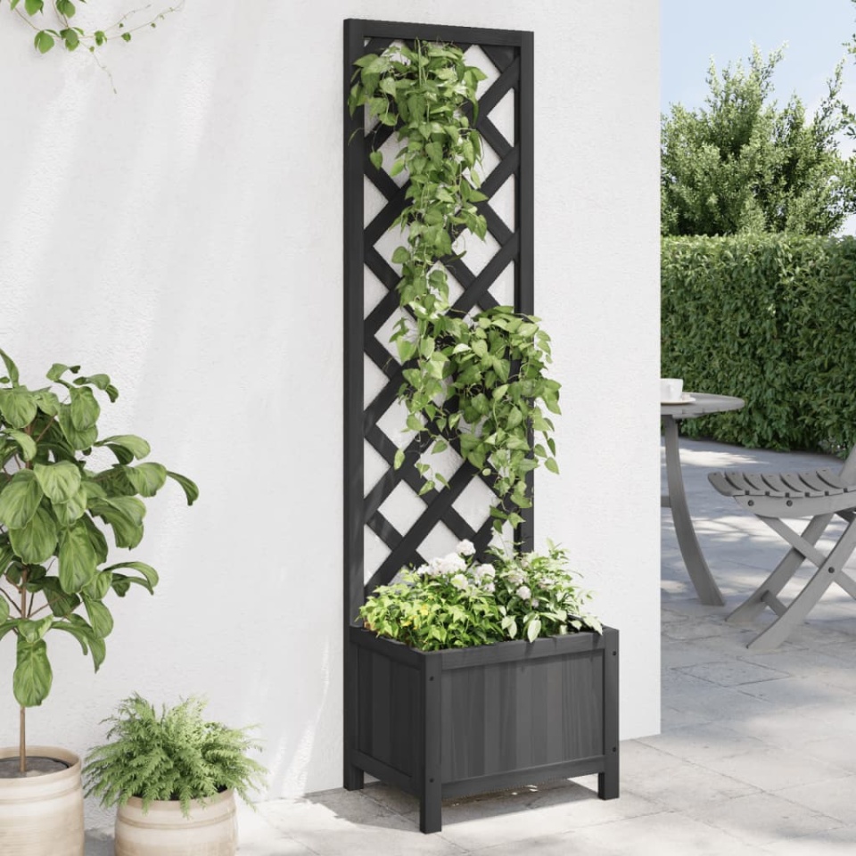 Jardinieră cu spalier, negru, lemn masiv de brad