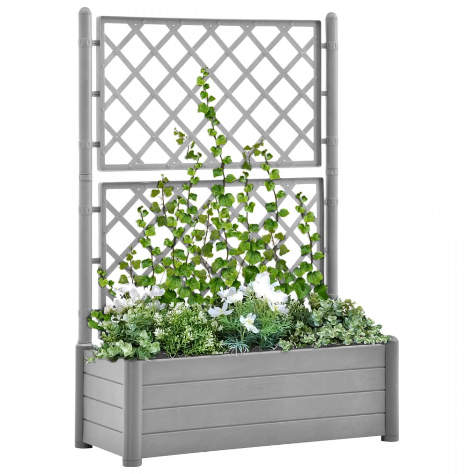 Jardinieră de grădină cu spalier, gri piatră, 100x43x142, PP