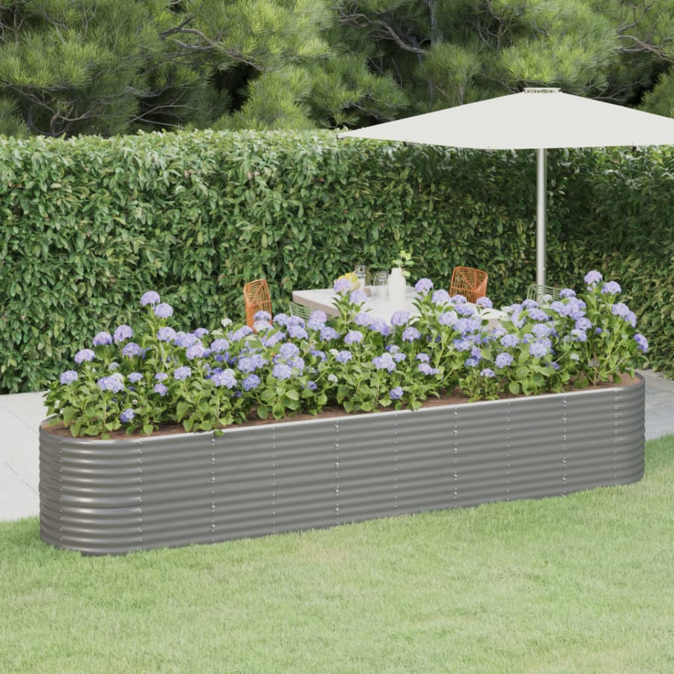 Jardinieră grădină gri 368x80x68 cm oțel vopsit electrostatic