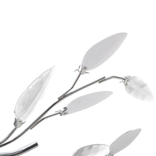 Lustră cristale acrilice formă frunze, transparent & alb, 5 becuri E14