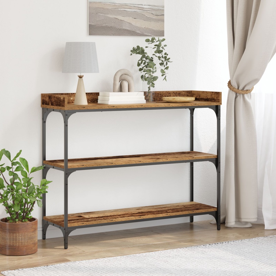 Masă de Consolă din Lemn Vechi 100x30x80 cm din Lemn Compozit și Oțel