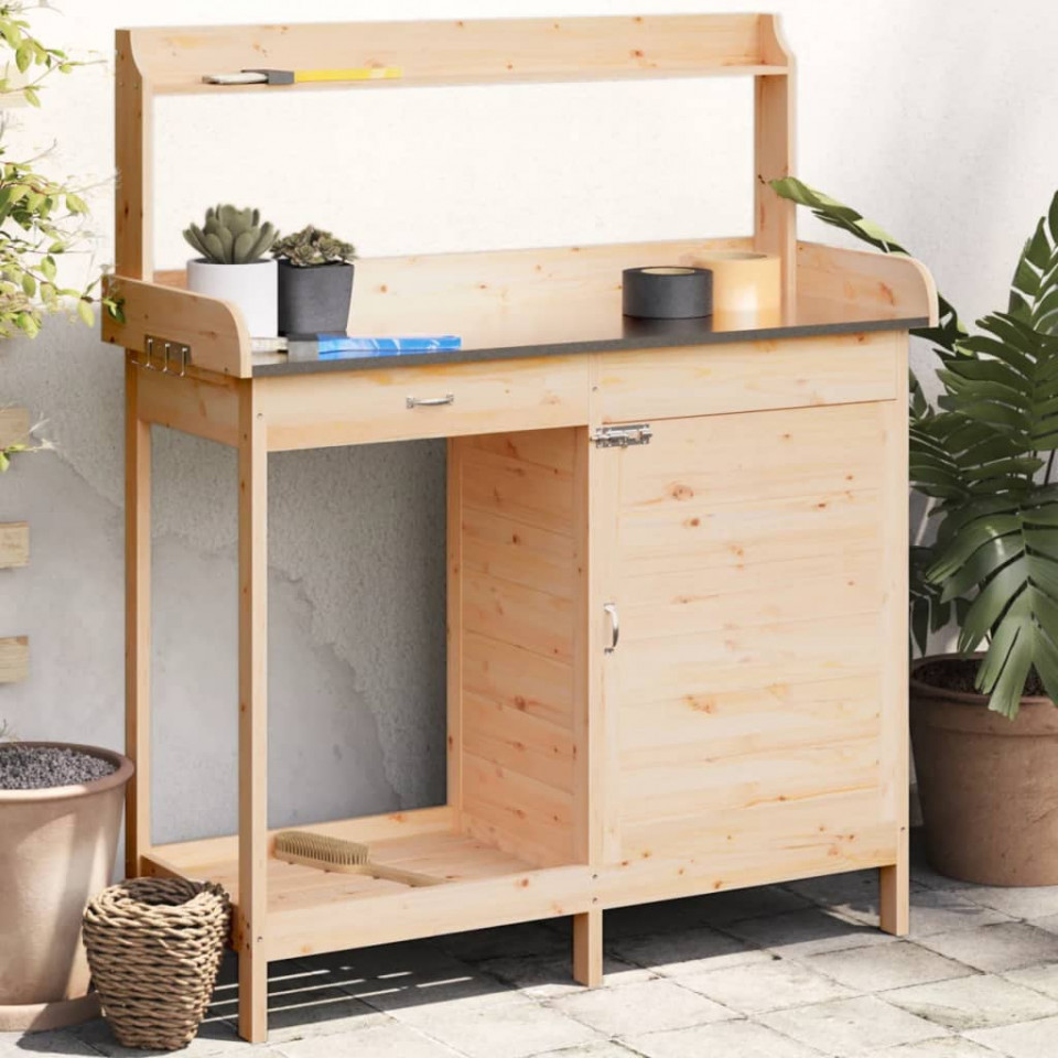 Masă de plantare cu dulap, 110,5x45x124,5 cm lemn masiv brad