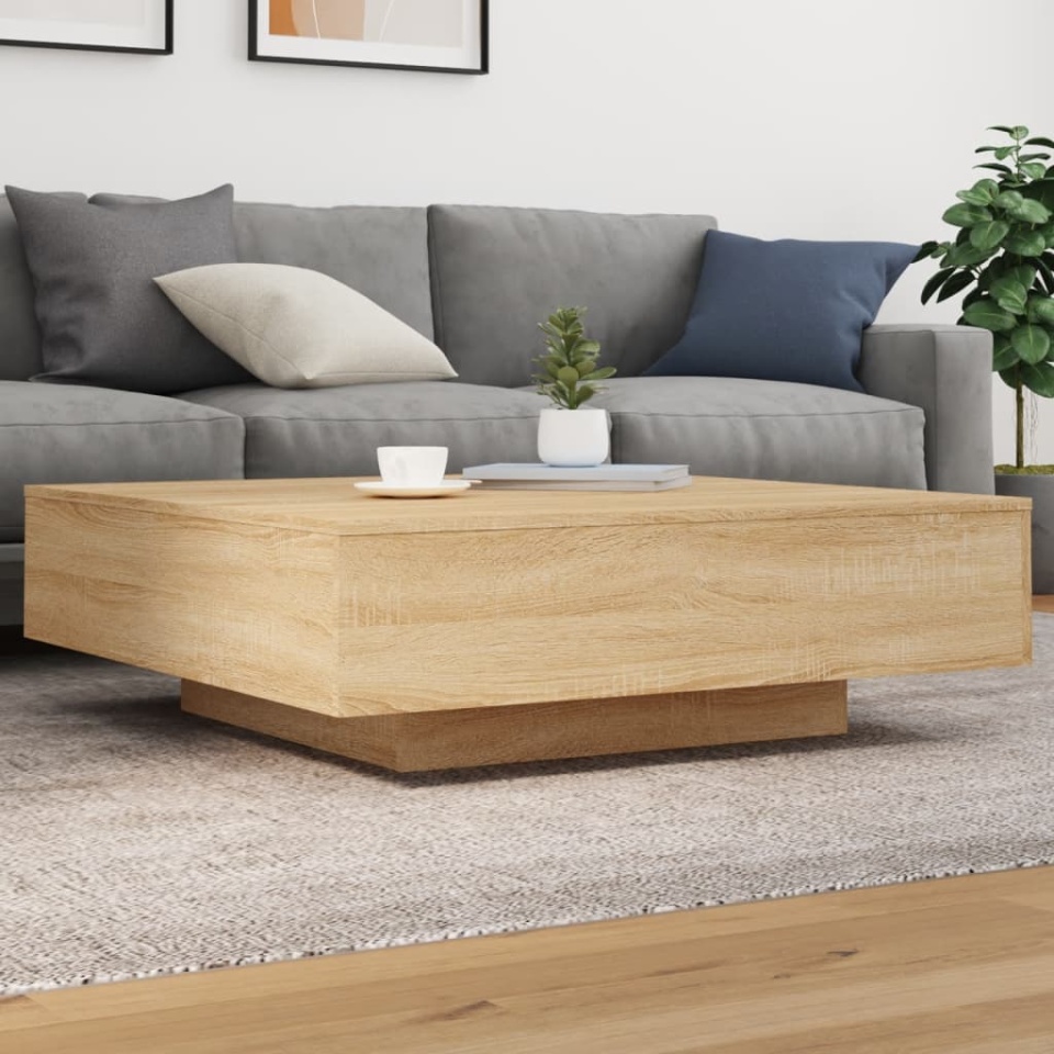 Măsuță de cafea cu lumini LED, stejar sonoma, 100x100x31 cm