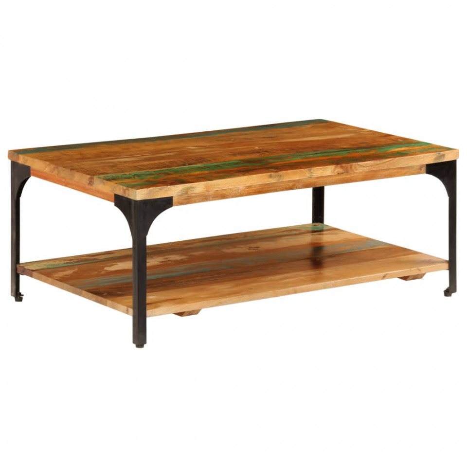 Măsuță de cafea cu raft, 100 x 60 x 35 cm, lemn masiv reciclat