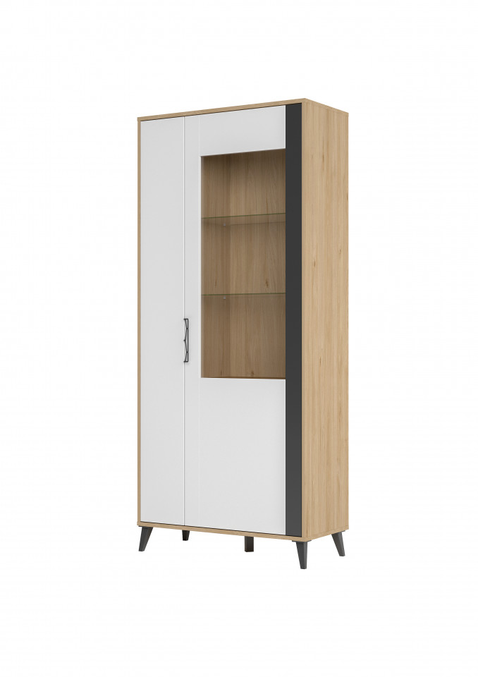 Moet 12 vitrină cu 2 uși 90x204x42 cm 2d walnut/white/graphiteowy