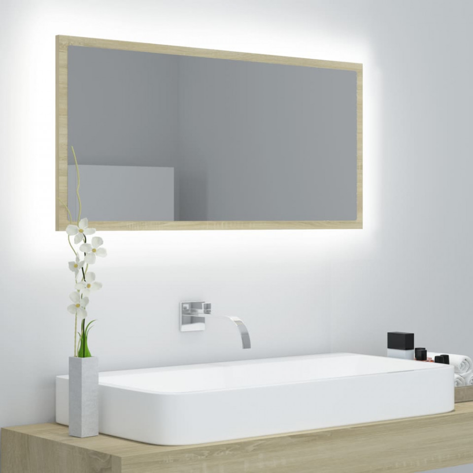 Poza Oglinda de baie cu LED, stejar sonoma, 90x8,5x37 cm, PAL