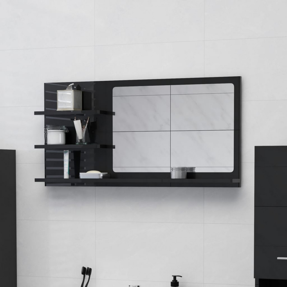 Poza Oglinda de baie, negru extralucios , 90x10,5x45 cm, PAL
