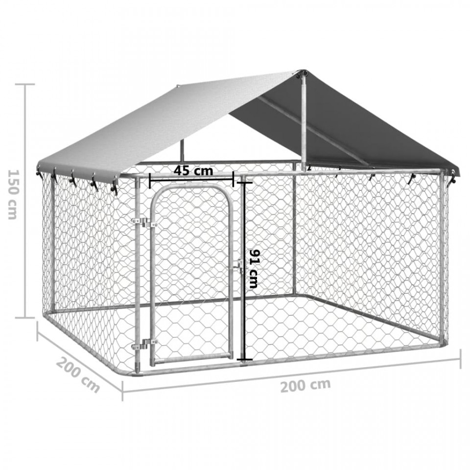 Padoc pentru câini de exterior cu acoperiș, 200x200x150 cm