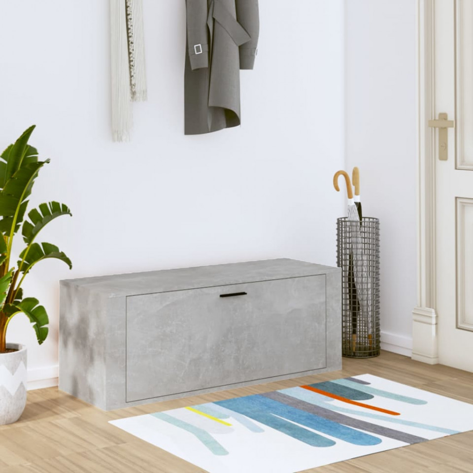 Pantofar de perete, gri beton, 100x35x38 cm, lemn prelucrat