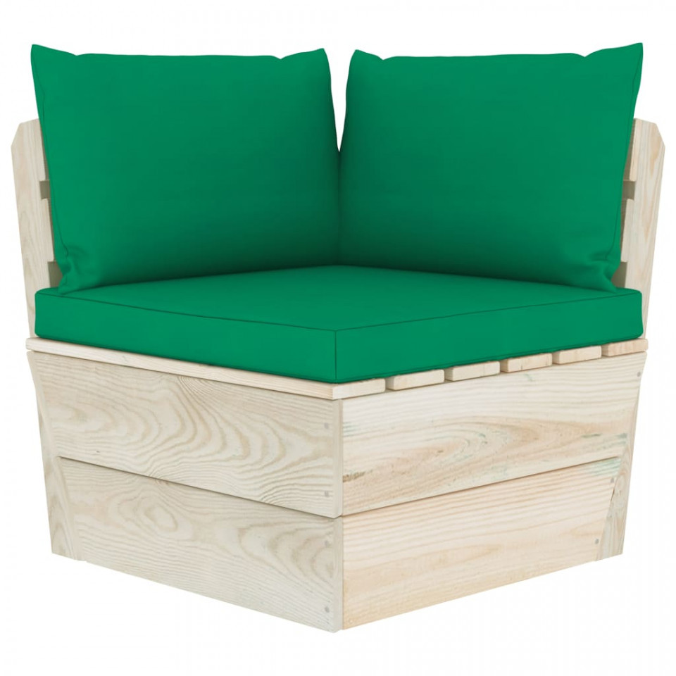 Poza Perne pentru canapea din paleti, 3 buc., verde, textil