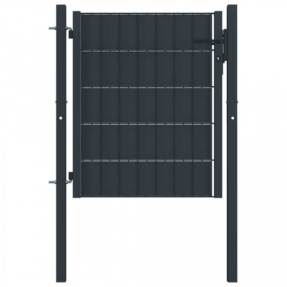 Poartă de gard, antracit, 100×81 cm, PVC și oțel 100x81