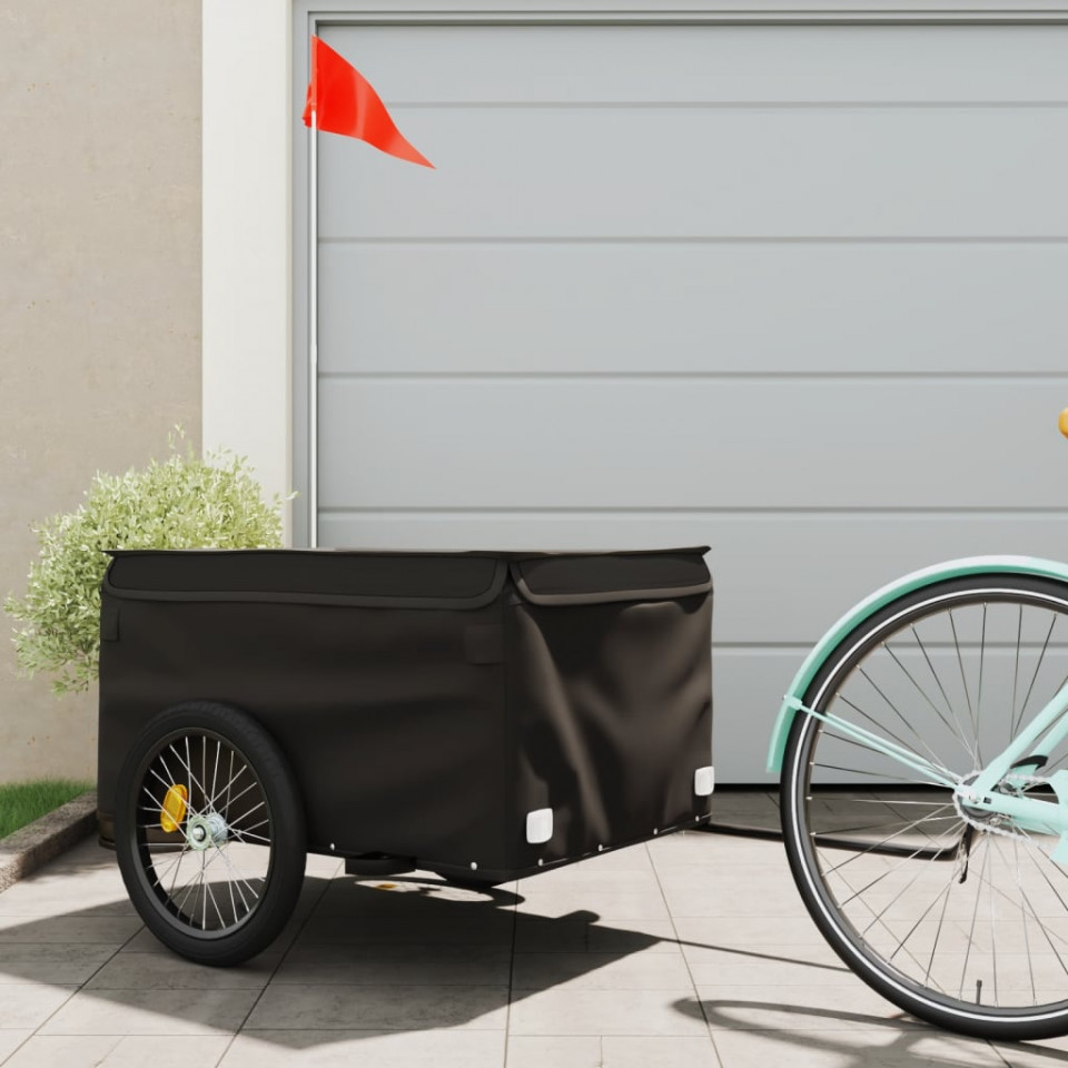 Remorcă de marfă pentru biciclete, negru, 45 kg, fier