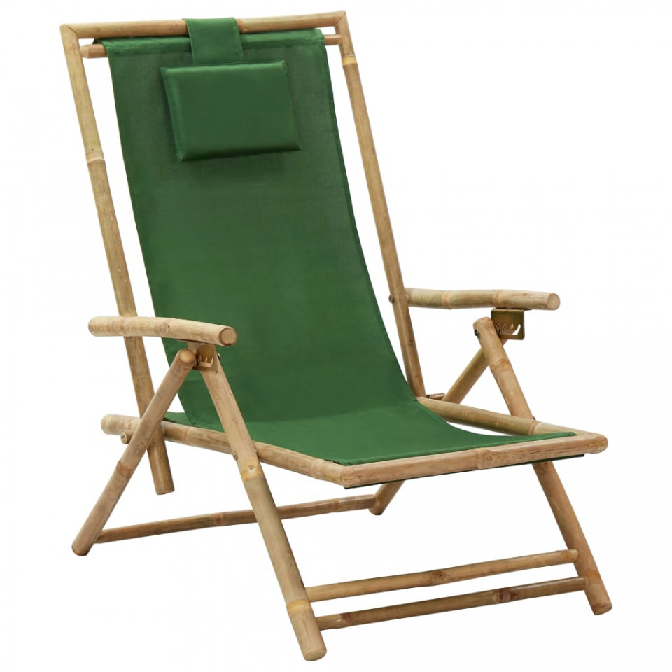 Scaun rabatabil de relaxare, verde, bambus & țesătură