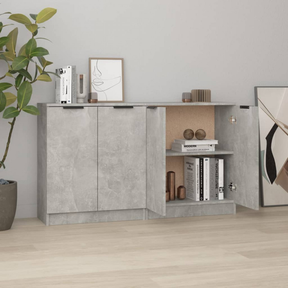 Servante, 2 piese, gri beton, 60x30x70 cm, lemn prelucrat