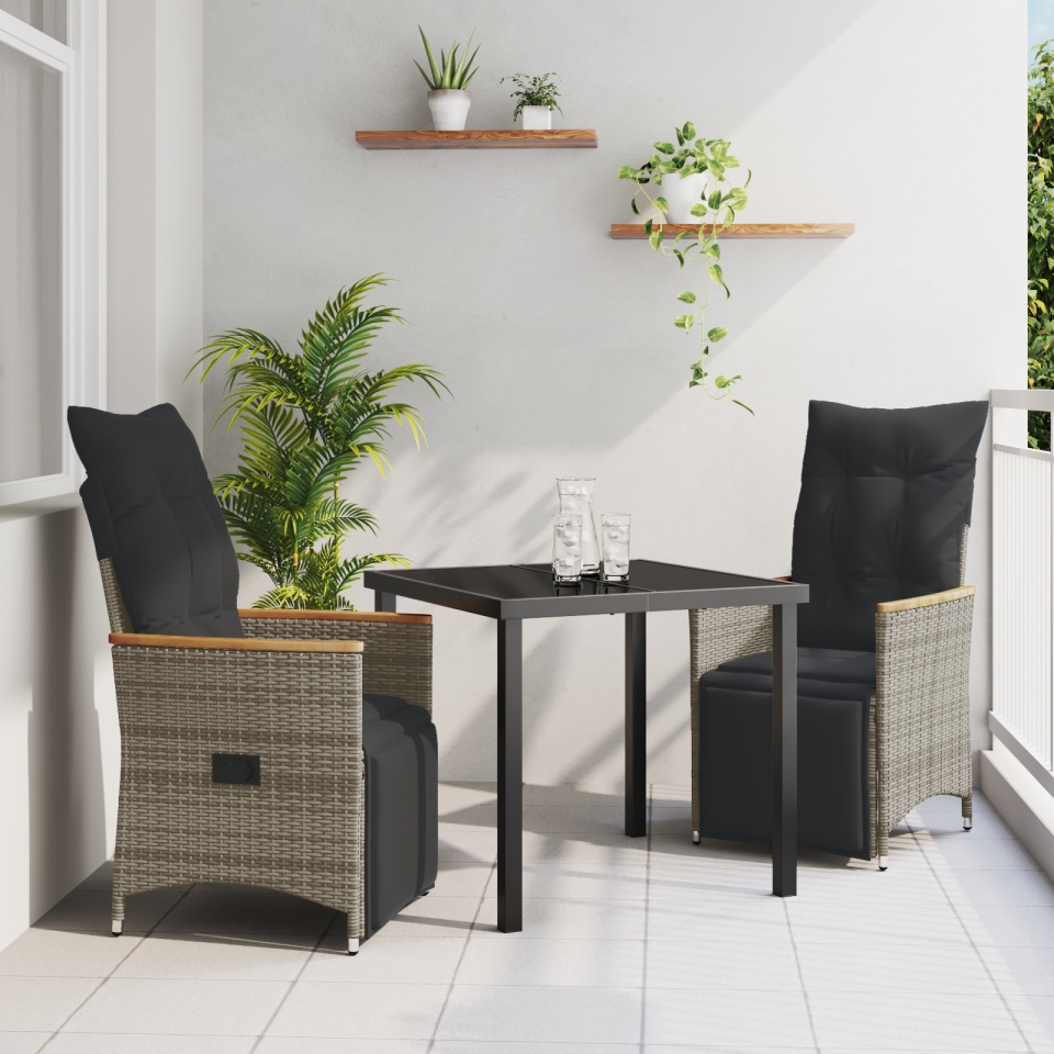 Set de dining de grădină 3 piese cu perne gri poliratan